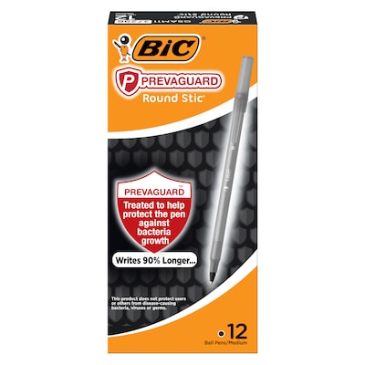 BIC Prevaguard Round Stic Ballpoint Pen, Medium Point, Black Ink, Dozen (GSAM11-BLK)