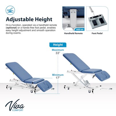 Viva Comfort XRO 3-Section Electric Height and Back Adjustable Exam Table, 600 lbs. Capacity, Blue (ADI903-21-BLU-MK)