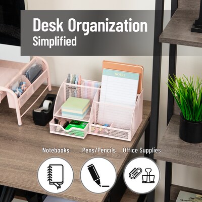 Mind Reader 7-Compartment Metal Desk Organizer, Pink (JOEORG-PNK)