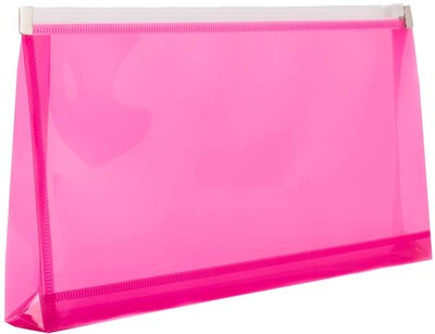 JAM Paper Premium Plastic Expanding Wallet with Zipper Closure, 5" x 10", Fuchsia Pink, 3/Pack (921Z1FUX3)