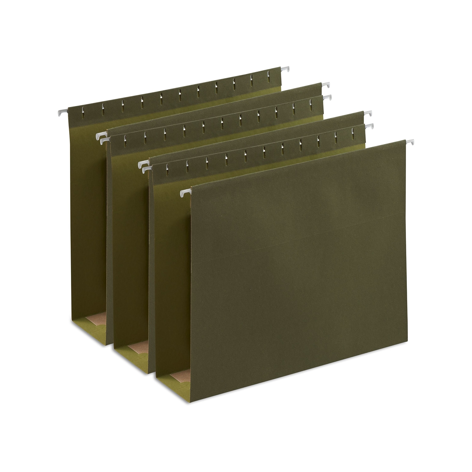 Staples Reinforced Box-Bottom Hanging File Folders, 3 Expansion, 1/5-Cut Tab, Letter Size, Standard Green, 25/Box