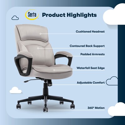 Serta Comfort Classic Ergonomic Velvet Fabric Swivel Executive Chair, Taupe (CCHR10005B)