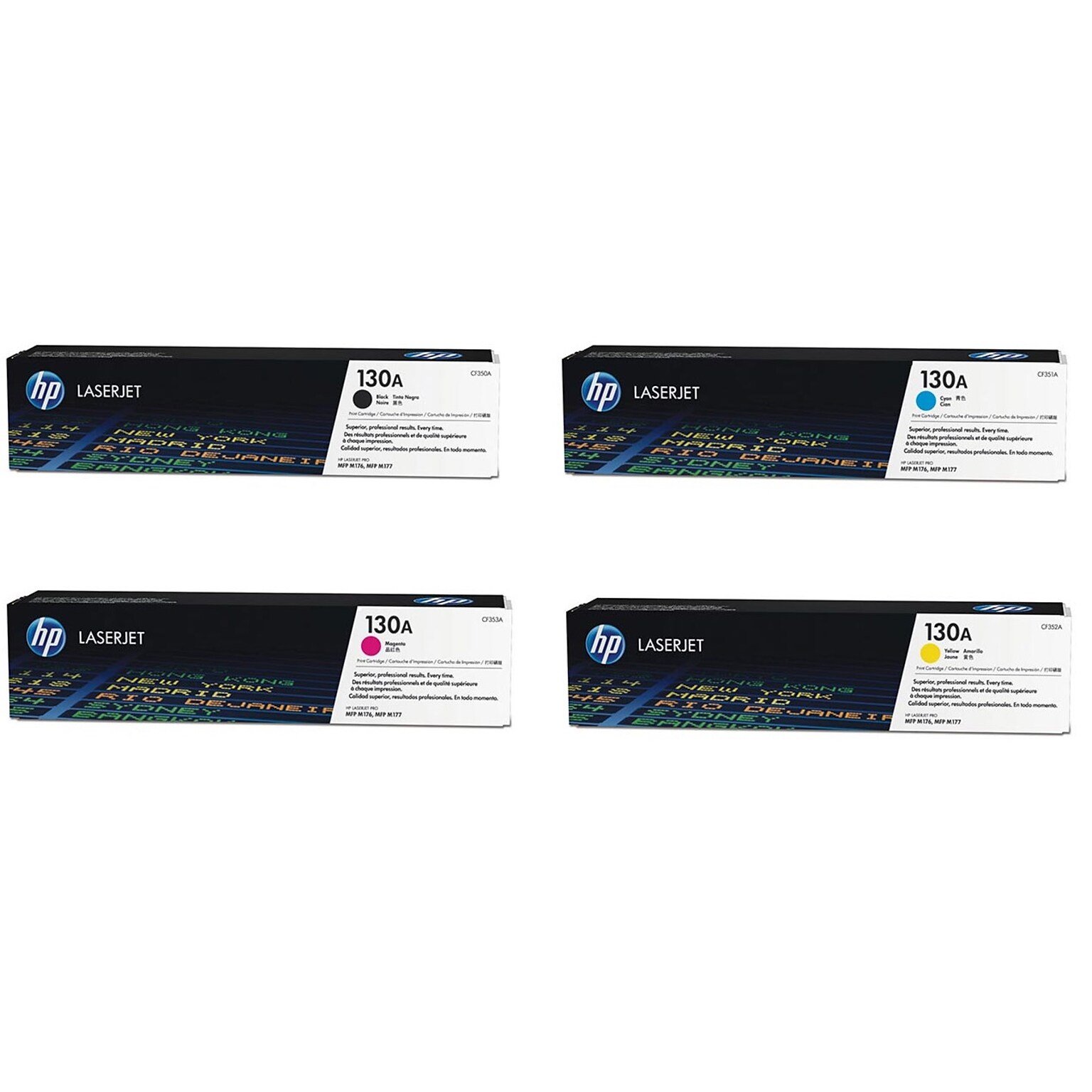 HP 130A Black/Cyan/Magenta/Yellow Standard Yield Toner Cartridge Set, 4/Pack
