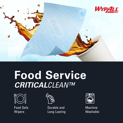 WypAll CriticalClean Fabric Food Service Cloths, 23.5" x 12.5", Blue, 200 Cloths/Pack (51636)