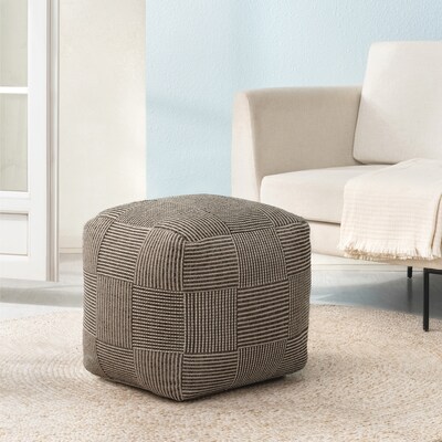 Anji Mountain Branford Ivory Mocha Bisque Fabric Square Pouf Ottoman (AMBPF107-1818)
