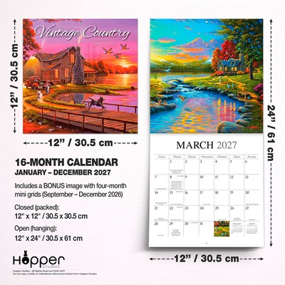 2027 BrownTrout Vintage Country 12" x 12" Monthly Wall Calendar (9781773728896)