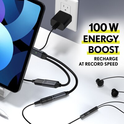 Overtime USB-C to USB-C & 3.5mm Audio and 100W Charging Splitter Adapter, Black (OADCTC35BK)