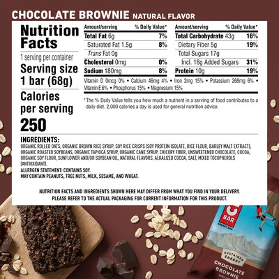 Clif Bar Clif Chocolate Brownie Bar, 2.4 oz., 12 Bars/Box (CCC50180)