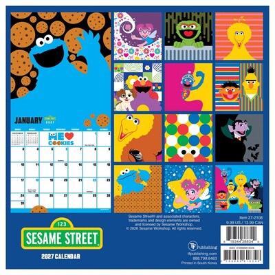2027 TF Publishing Sesame Street 7" x 7" Monthly Wall Calendar, Multicolored (27-2108)