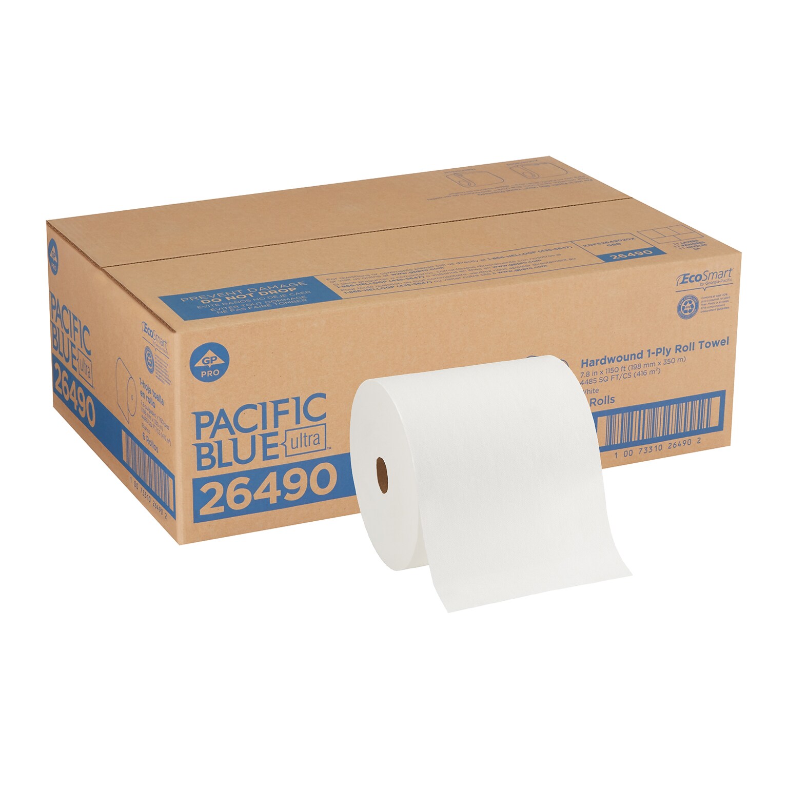 Pacific Blue Ultra Hardwound Paper Towels, 1-Ply, 6 Rolls/Carton (26490)