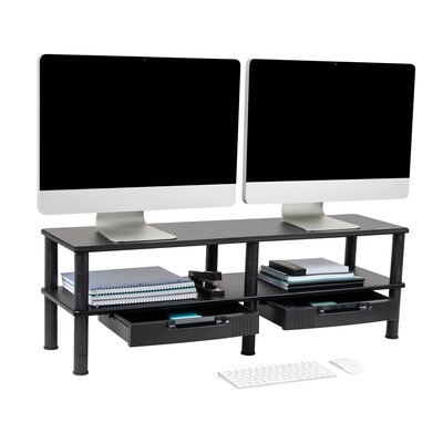 Mind Reader Adjustable Dual Monitor Stand Desktop Organizer with Drawers, Black (DBMON2TDR-BLK)