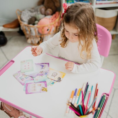 Mount-It! 26"W Kid's Desk with Chair, Pink (MI-10203)