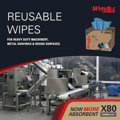 WypAll PowerClean X80 Fabric Cleaning Wipers, 16.8" x 12.5", Blue, 152 Wipers/Box (41041)