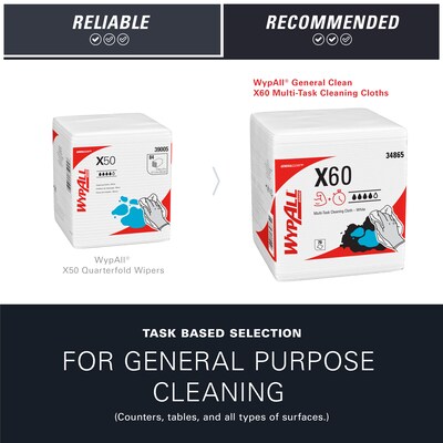 WypAll GeneralClean X60 Nylon Cleaning Wipers, 12" x 12.5", White, 76 Wipers/Box, 12/Carton (34865)