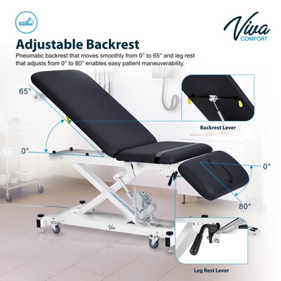 Viva Comfort XRO 3-Section Electric Height and Back Adjustable Exam Table, 600 lb Capacity, Black (ADI903-21-BLK-MK)