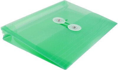 JAM Paper Premium Plastic Filing Envelope with Button & String Closure, Green, 3/Pack (920B1GRX3)