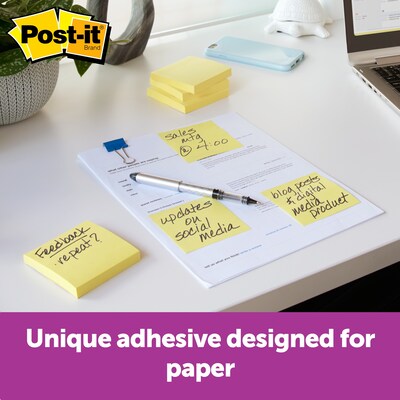 Post-it Recycled Notes, 3" x 3", Canary Collection, 75 Sheet/Pad, 24 Pads/Pack (654R24CPCY)
