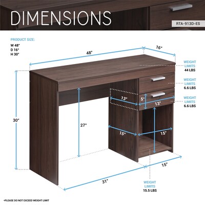 Techni Mobili 48" Writing Desk, Espresso (RTA-913D-ES)