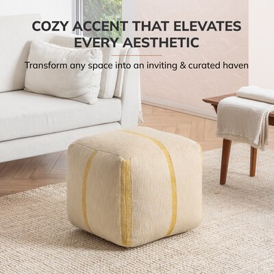 Anji Mountain Waterbury Beige Honey Mustard Fabric Square Pouf Ottoman (AMBPF114-1818)