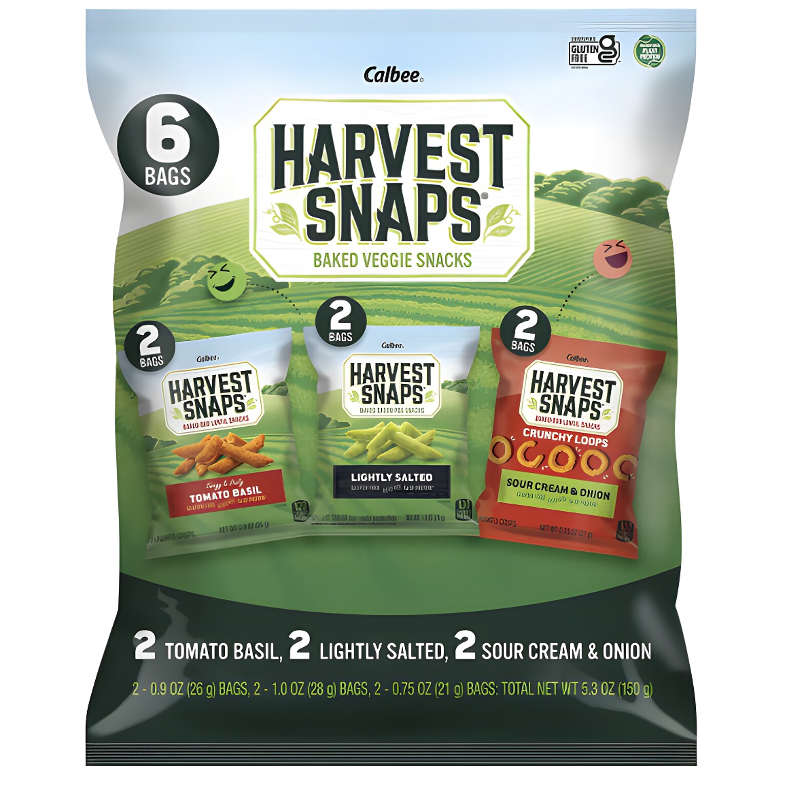 Harvest Snaps Baked Veggie Snacks Gluten Free Variety Pack, 6 Bags/Pack (01000)