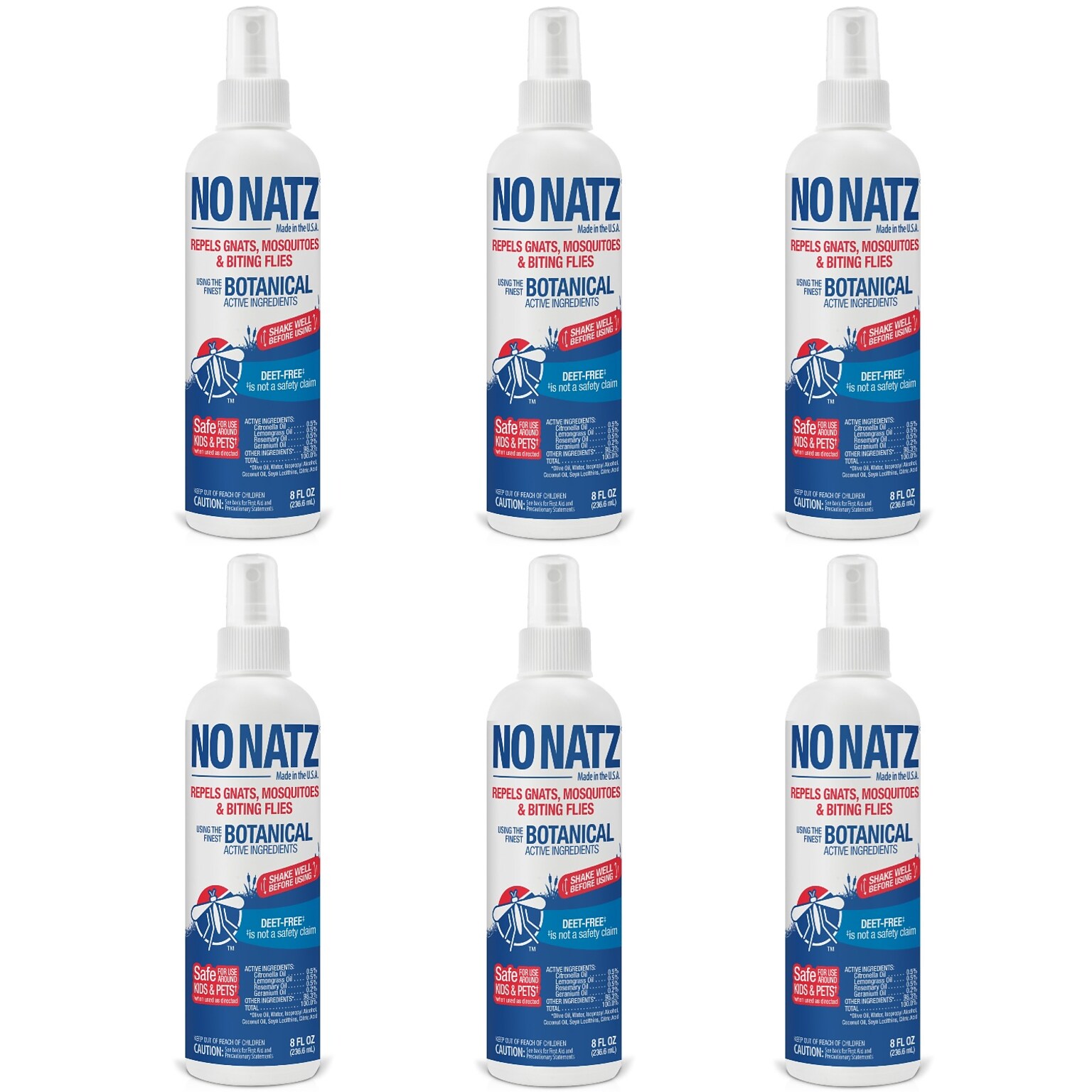 No Natz Natural DEET-Free Insect Repellent Spray for Gnats, Fresh Scent, 8oz, 6/Pack (BND04602)