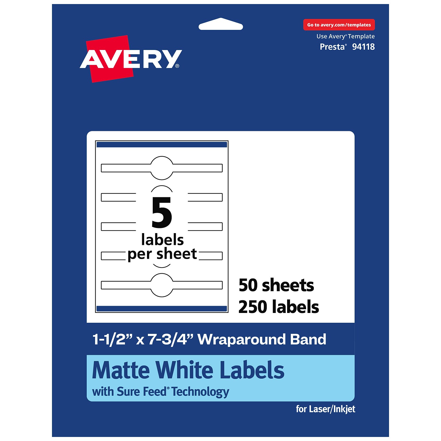 Avery Laser/Inkjet Multipurpose Labels, 7.75  x 1.5, Matte White, 250/Box (94118)
