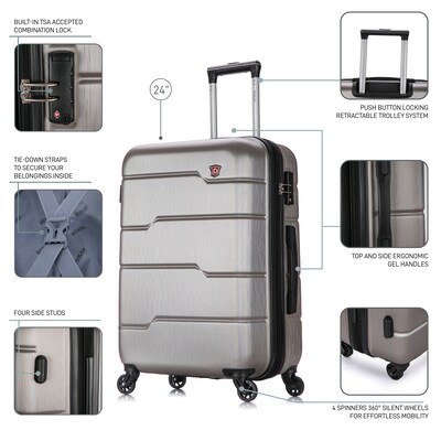 DUKAP Rodez 24" Hardside Suitcase, 4-Wheeled Spinner, TSA Checkpoint Friendly, Silver (DKROD00M-COA)