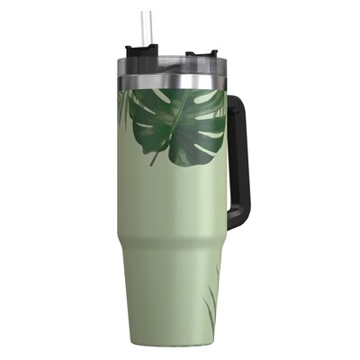 Outdoors Professional Stainless Steel Double-Walled Vacuum Insulated Tumbler with Straw, 30 oz., Tropical Green (OUTD9218)