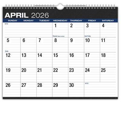 2026-2027 Excello Brands Large Print 12 x 15 Academic Monthly Wall Calendar, Black (WC-AY26-1215-BK)