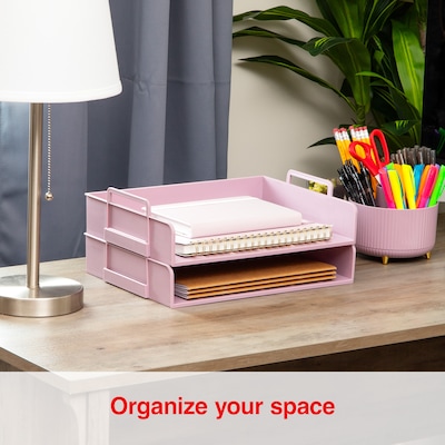 Staples Plastic Side Loading Stackable Letter Tray, Letter Size, Dusty Pink, 2/Pack (ST63884)