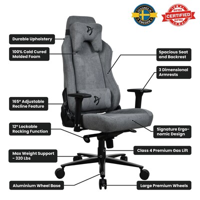 Arozzi Vernazza SoftFabric Ergonomic Racing Gaming Chair, Ash (VERNAZZA-SFB-ASH)