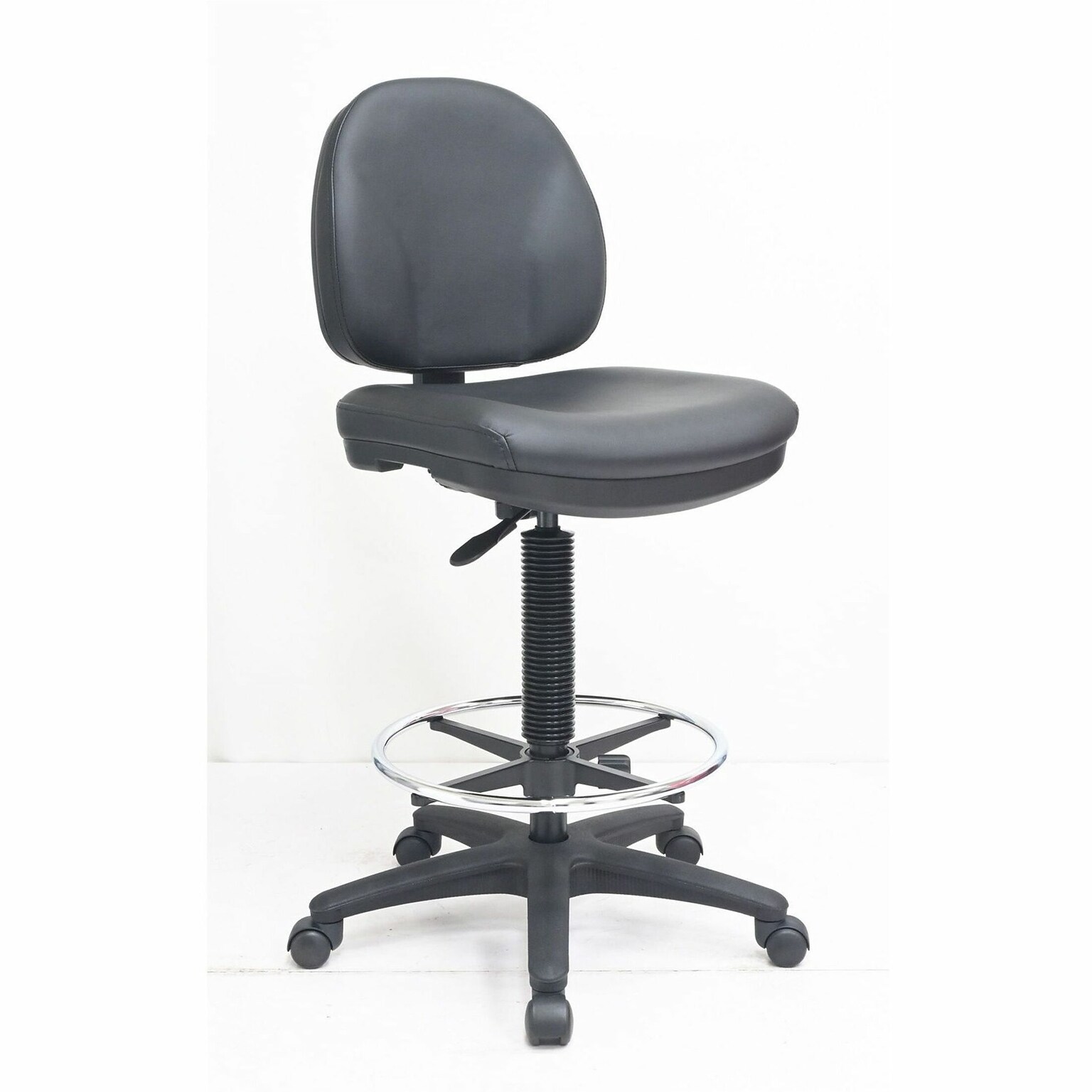 Lorell Millenia Series Vinyl Full Back Task Stool, Adjustable Height, Black (LLR80018)