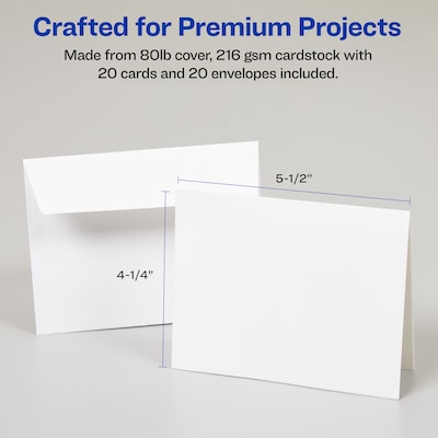 Avery Quarter-Fold Greeting Cards with Envelopes, 4.25 x 5.5, Matte White, Inkjet, 20/Pack (03266)