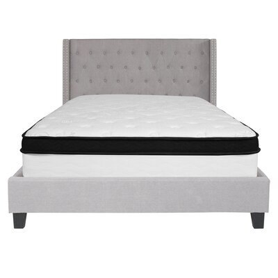 Flash Furniture Riverdale Tufted Upholstered Platform Bed in Light Gray Fabric with Memory Foam Mattress, Queen (HGBMF43)