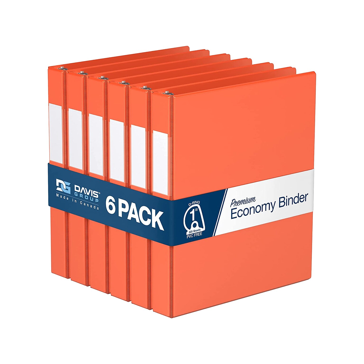 Davis Group Premium Economy 1 3-Ring Non-View Binders, D-Ring, Orange, 6/Pack (2301-19-06)