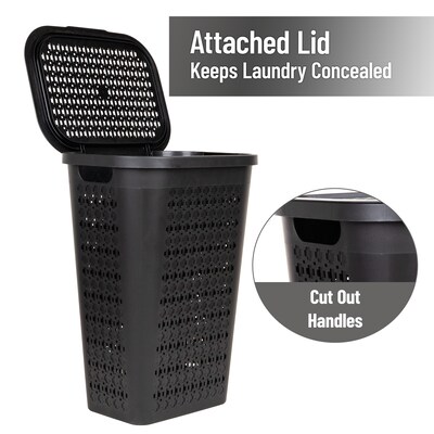 Mind Reader Slim Tapered Hamper with Lid, Plastic, Black (SWHAMP50-BLK)