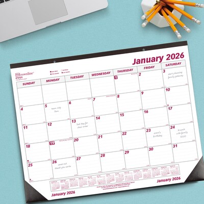 2026 Brownline 22" x 17" Monthly Desk or Wall Calendar, Burgundy/White (C1731)