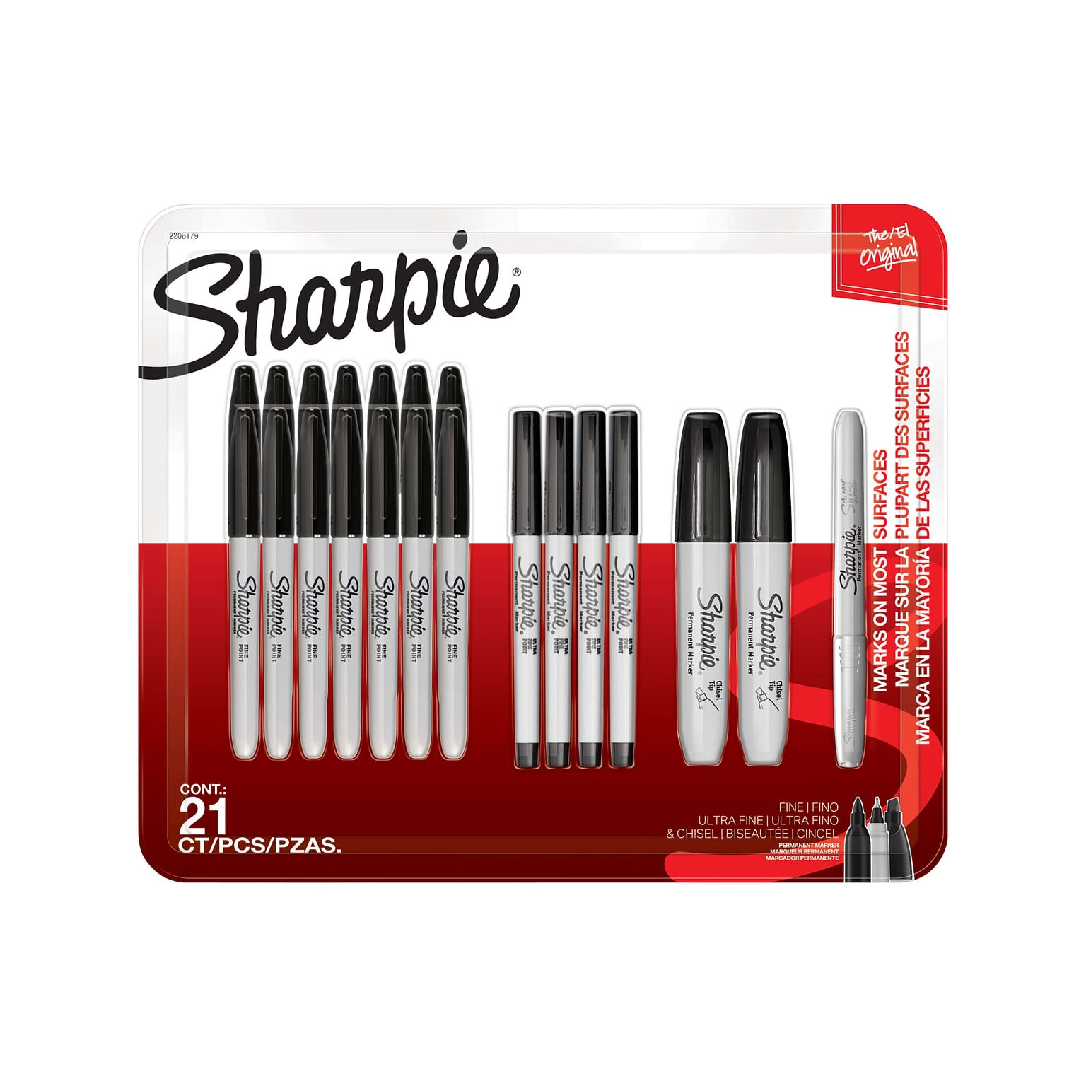 Sharpie Permanent Markers, Assorted Tips, Black, 21/Pack (2206179)