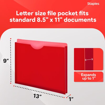 Staples Moisture Resistant File Pockets, Letter Size, Assorted Colors, 10/Pack (TR18372)