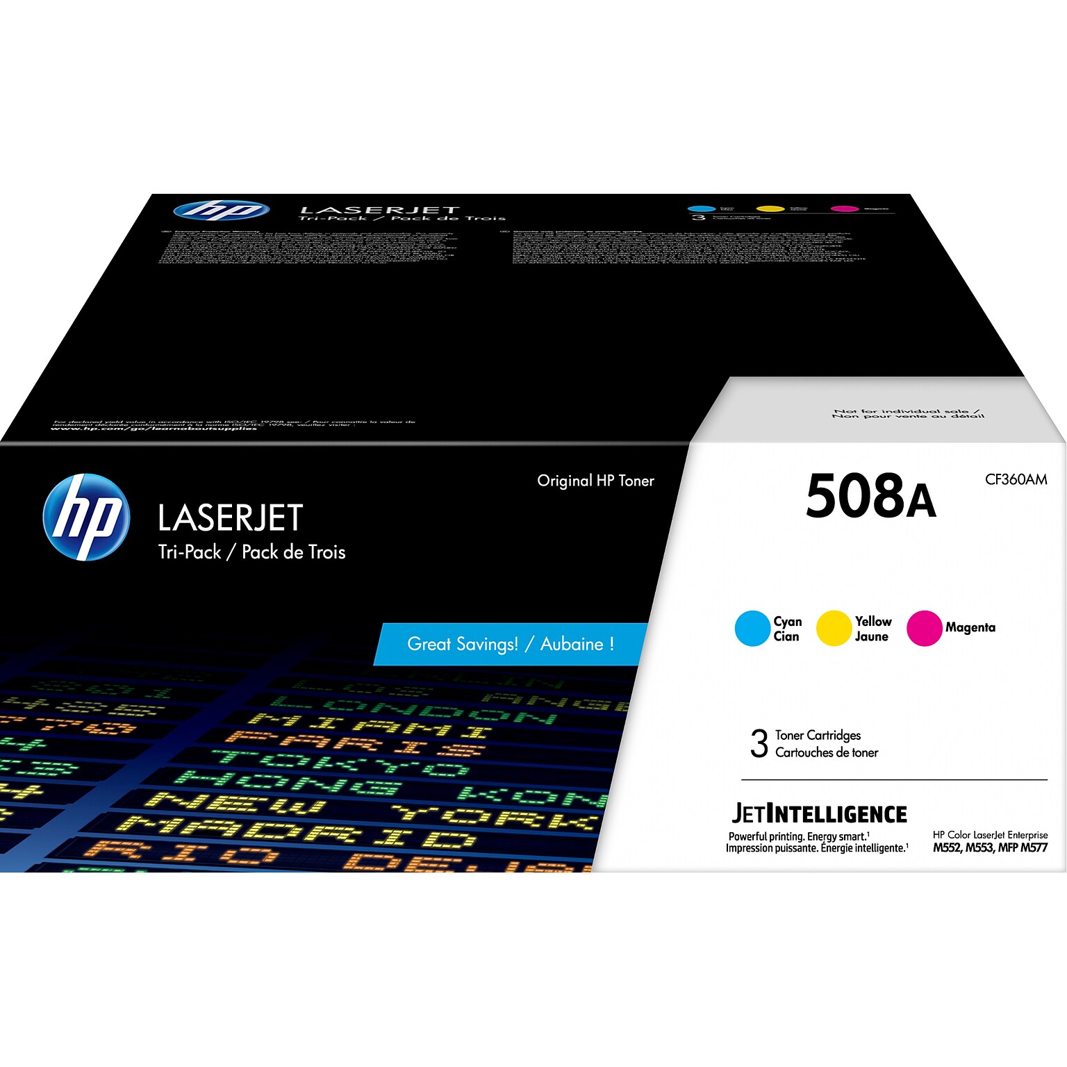 HP 508A Cyan/Magenta/Yellow Standard Yield Toner Cartridge, 3/Pack  (CF360AM)