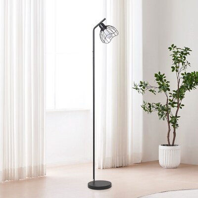 Simple Designs Sleek Essentials 54.5" Metal Floor Lamp with Wire Cage Shade, Black (LF1050-BLK)