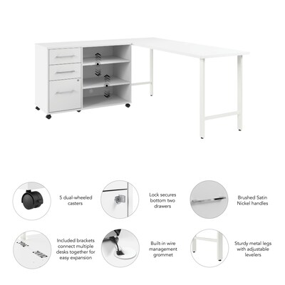 Bush Business Furniture Hustle 72"W Computer Desk and Storage Cabinet with Drawers and Shelves, White (HUS008WH)