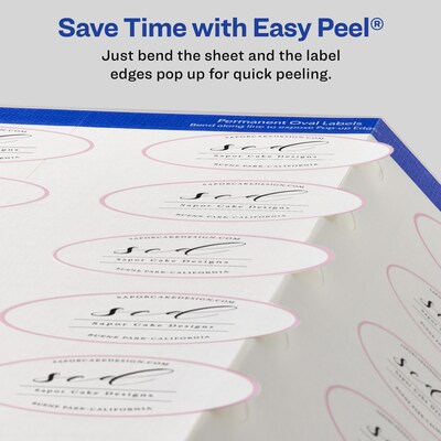 Avery Print-to-the-Edge Laser/Inkjet Oval Labels, 2" x 3-1/3", Textured White, 80 Labels/Pack (22829)