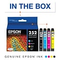 Epson T252 Black/Cyan/Magenta/Yellow Standard Yield Ink Cartridge, 4/Pack (T252120-BCS)