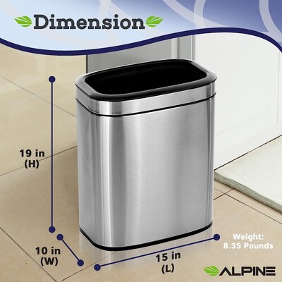 Alpine Industries Stainless Steel Trash Can with Liner, 10.6 Gallon, 2/Pack (ALP470-20L-2PK)