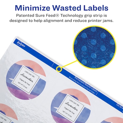 Avery Waterproof Laser/Inkjet Round Labels, 2 1/2" Dia, White, 72 Labels/Pack (22856)