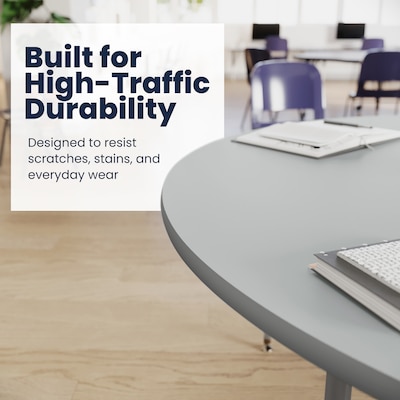 Flash Furniture Wren Horseshoe Activity Table, 66" x 60", Height Adjustable, Gray Top/Silver Frame (XUA6066HRSEGTA)
