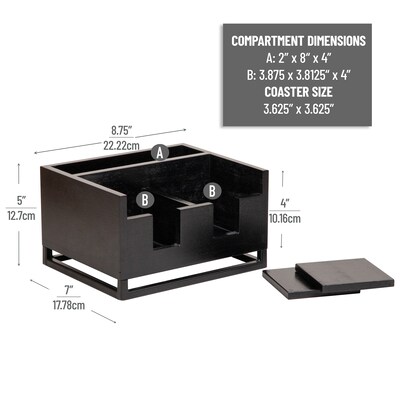 Mind Reader Desktop Organizer with 2 Coasters, 3 Compartments, Black (COASDORG-BLK)
