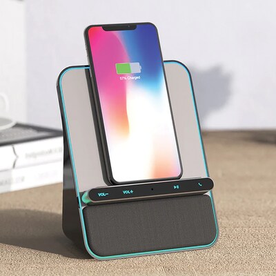 Azpen Fast Wireless Charging Hub with Bluetooth Speakers & Speakerphone, 10 Watt, Black (DockAll D5)