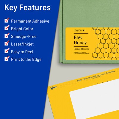 Avery Rectangle Laser/Inkjet Multipurpose Labels, 2.5 x 4, Bright Yellow (240/Box)